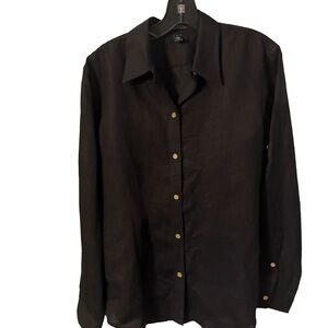 Lauren Ralph Lauren LINEN Button Down Shirt Black Gold Buttons Size L NEW Sz L